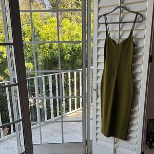 Chic Olive Green Midi Dress with Spaghetti Straps